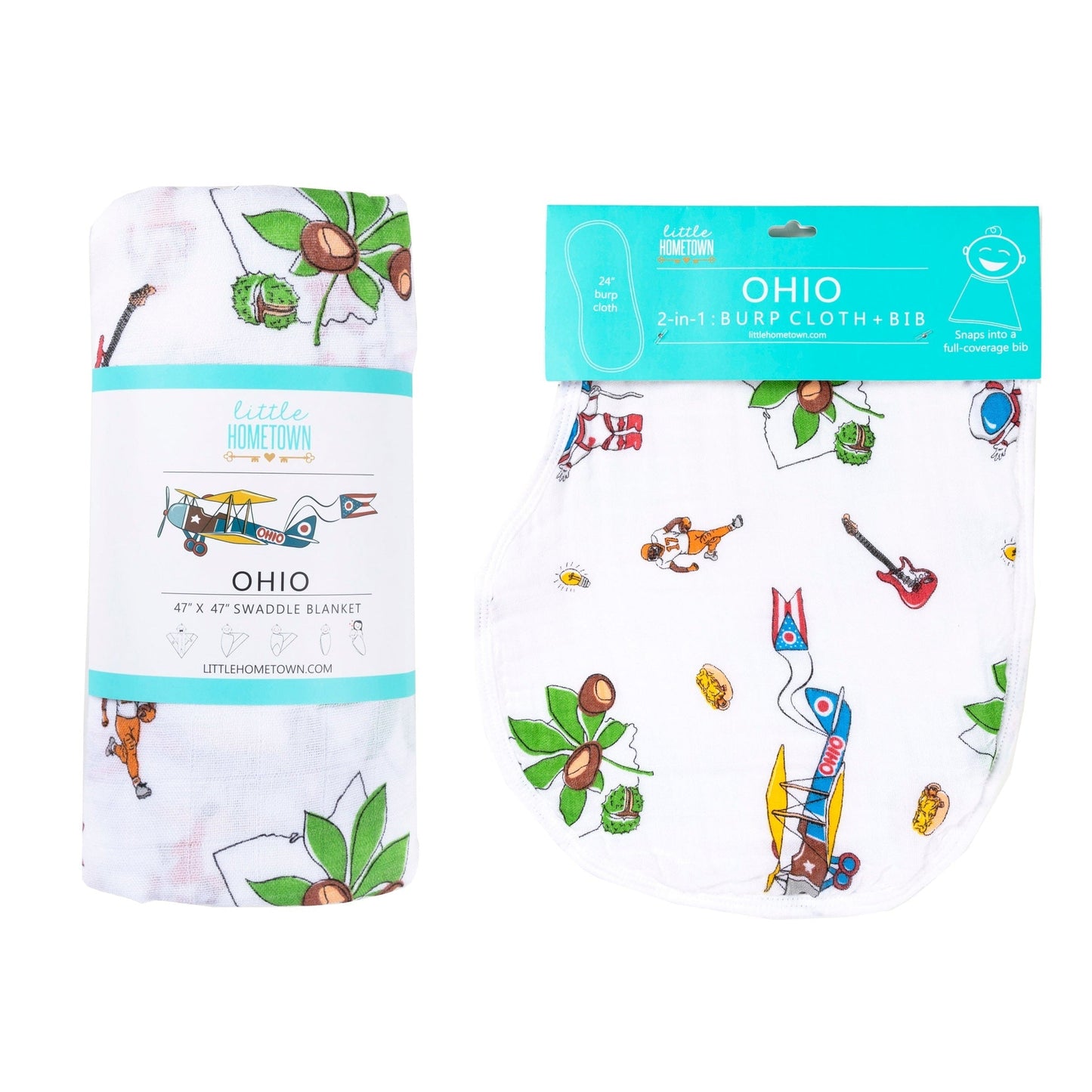 Ohio Baby Gift Set: Muslin Swaddle & Bib | Organic Cotton