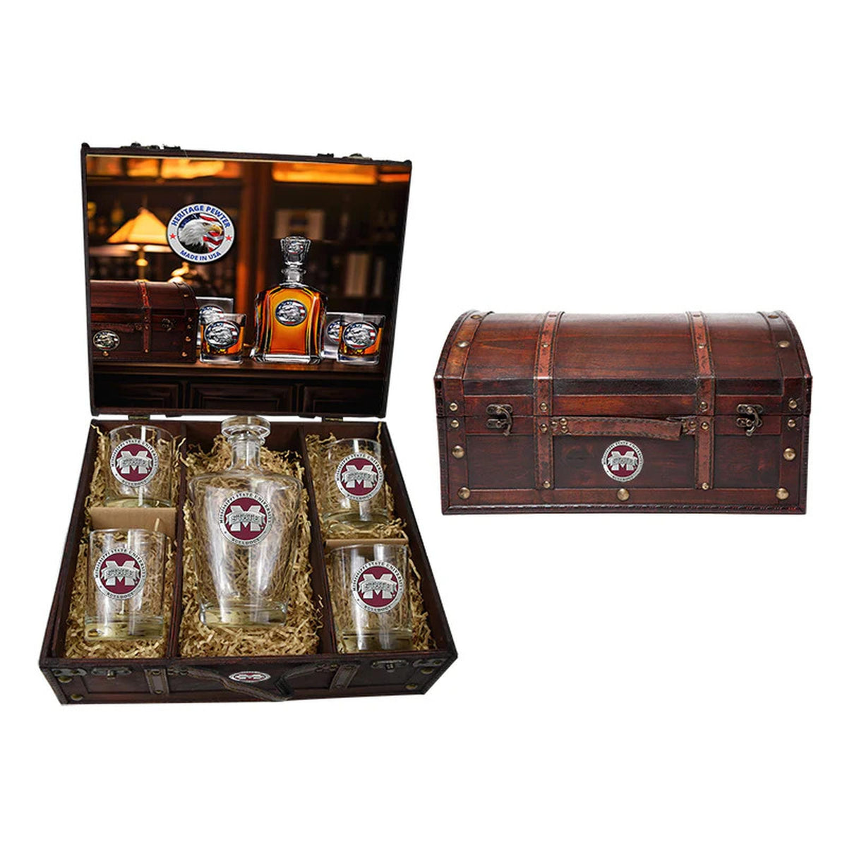 Mississippi State University Bulldogs "M" Logo Royal Decanter Chest Set