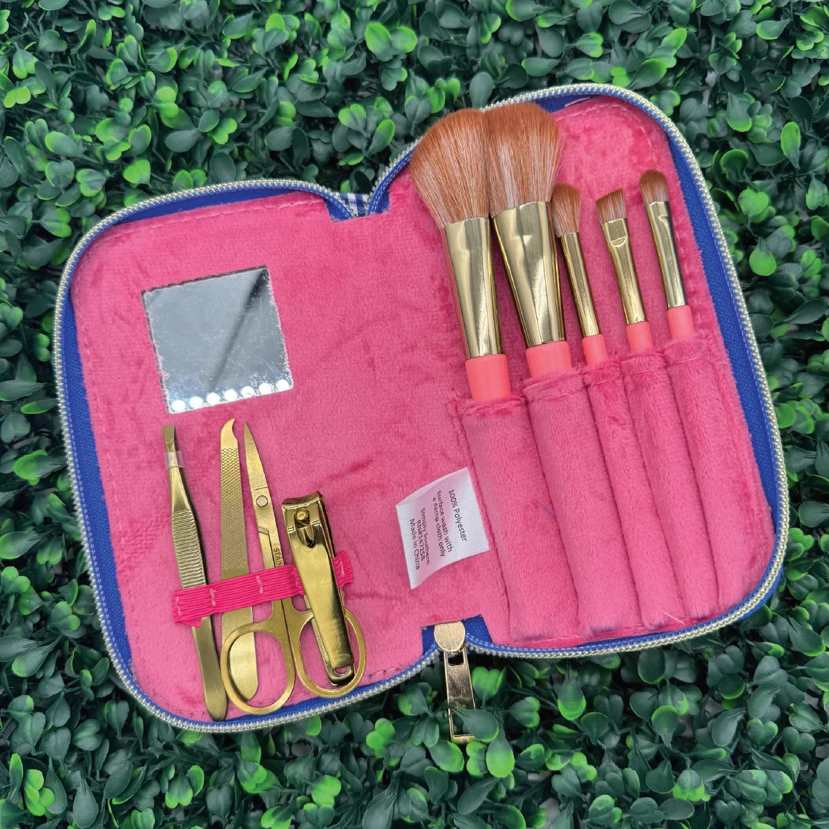 Simply Southern® Gingham Manicure and Brush Kit: Grey