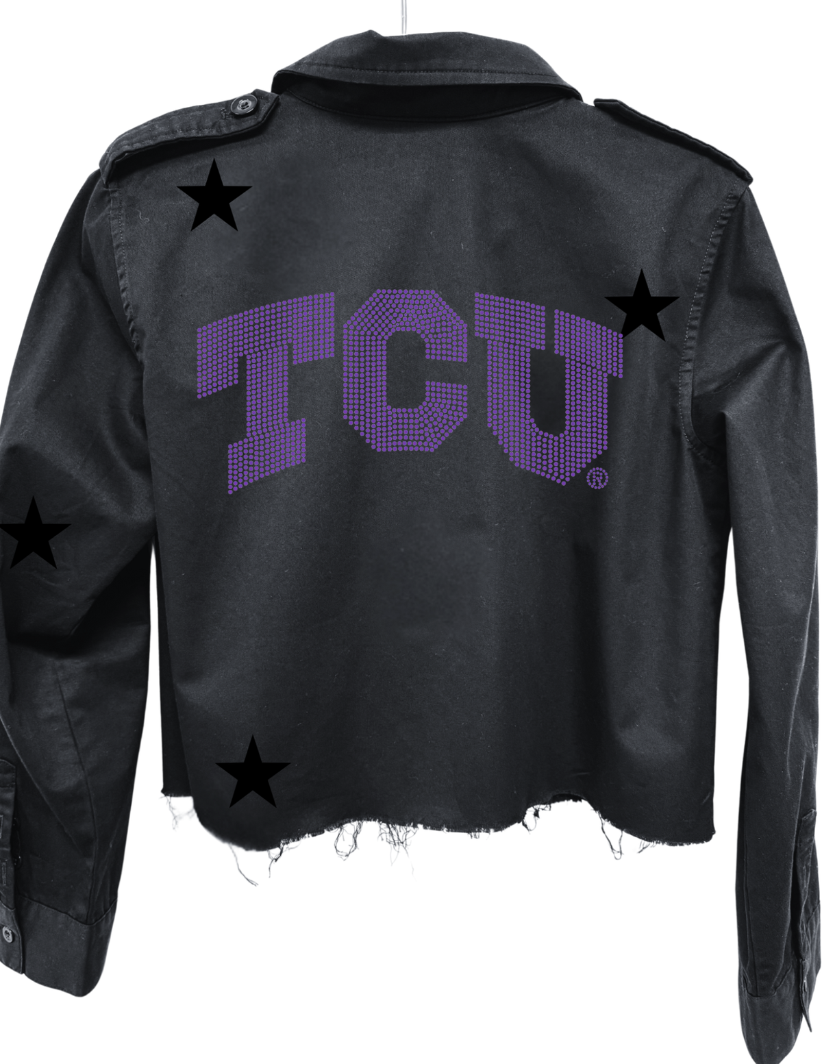 TCU Crystal Block Letters Black Shacket