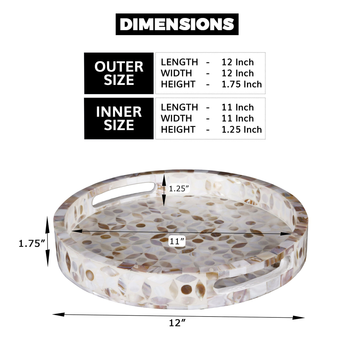 Decorative Tray Discovery Jewel Petit Mother of Pearl Inlay – 12" x 12"