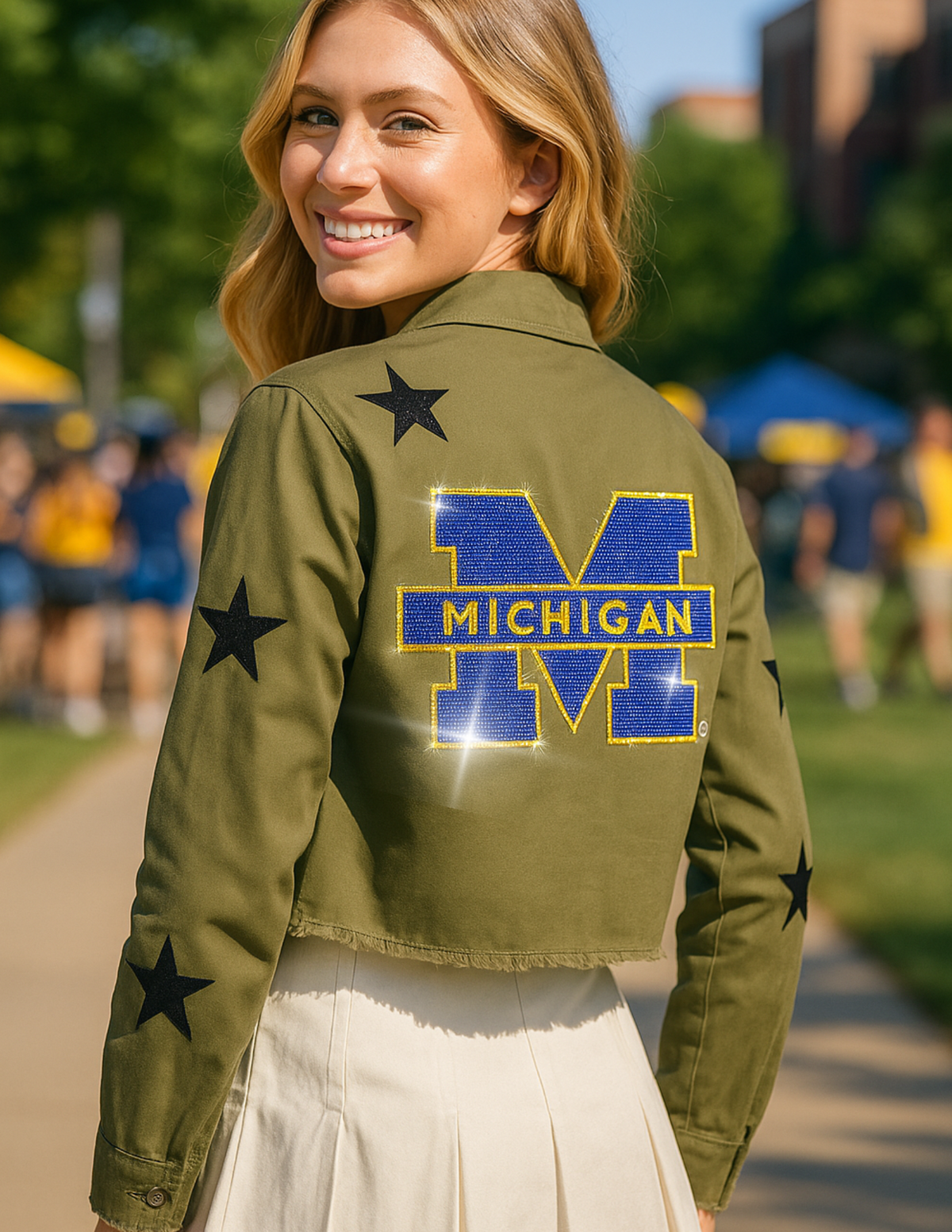 University of Michigan Block M Army Green Shacket