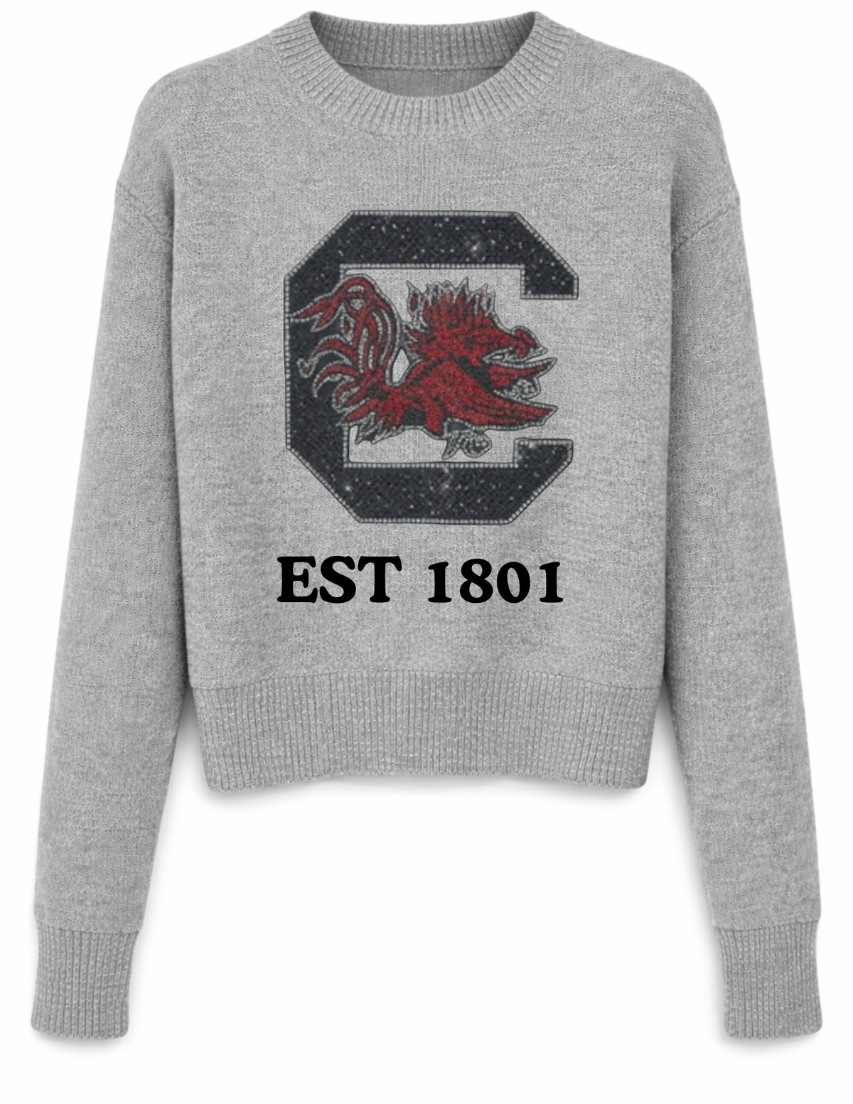 University of South Carolina Gamecock EST 1801 Gray Crewneck Long Sleeve Sweater