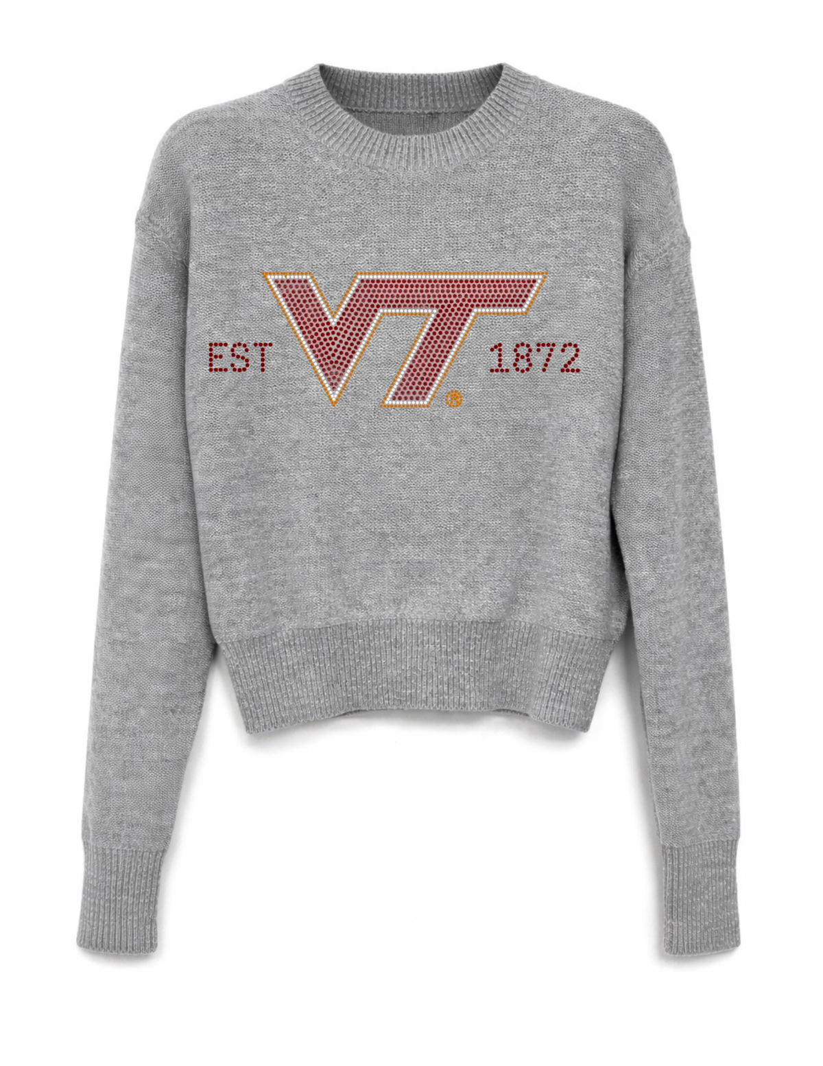 Virginia Tech EST. 1872 Gray Crewneck Long Sleeve Sweater