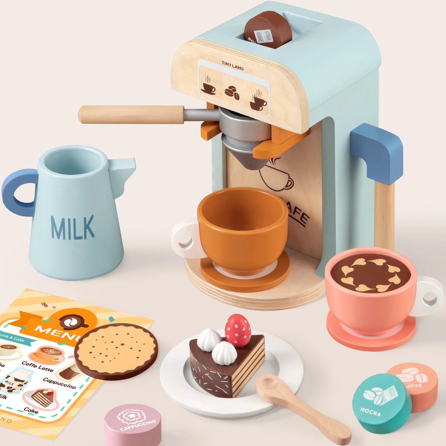 Tiny Land® Play Kitchen Accessories – Children’s Coffee Maker: Wooden Kids Play Coffee Maker Set