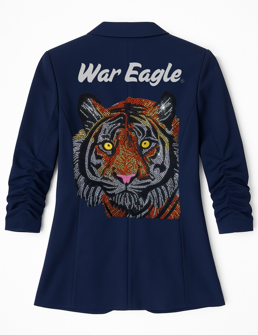 Auburn University War Eagle Tiger Navy Ruched Sleeve Blazer