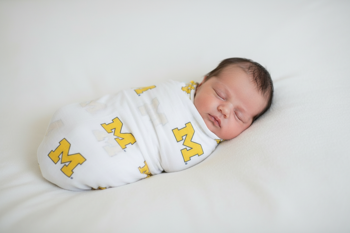 University of Michigan Wolverines Muslin Swaddle Blanket ā Premium 100% Cotton 47x47 ā Officially Licensed U of M Baby Gift
