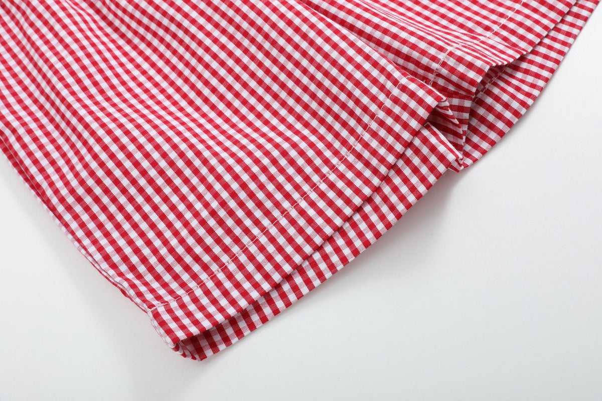 Baseball Smocked Shirt and Red Gingham Shorts Set