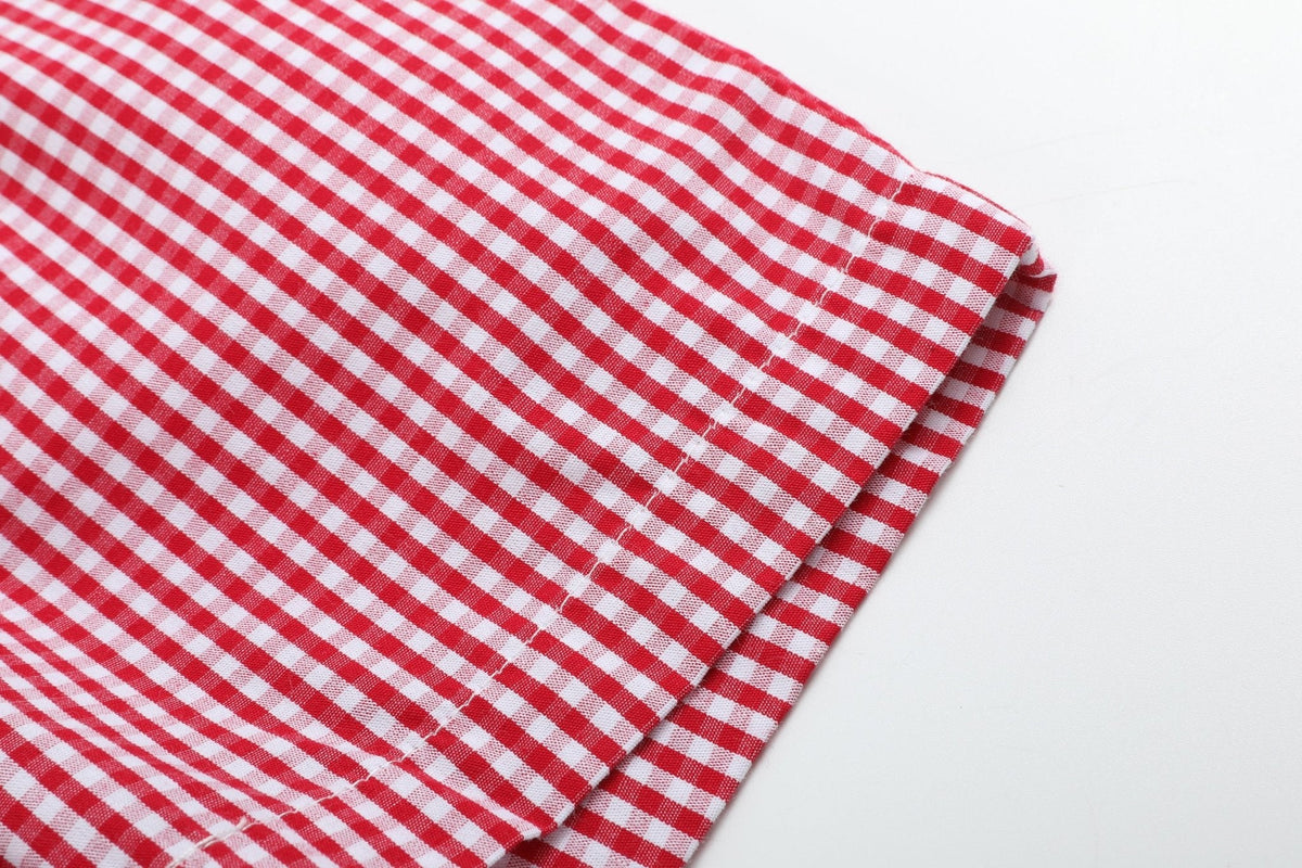 Baseball Smocked Shirt and Red Gingham Shorts Set