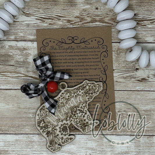 Mama Bear Ornament: Mighty Matriarch Gift, Motherhood Story Decor, Wood Mandala, Family Christmas Tree Ornament
