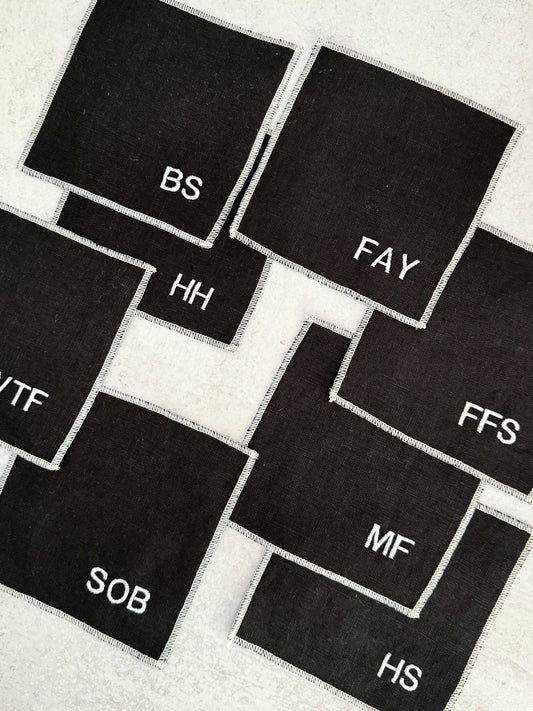 Sweary Cocktail Coasters in Black and White, set of eight