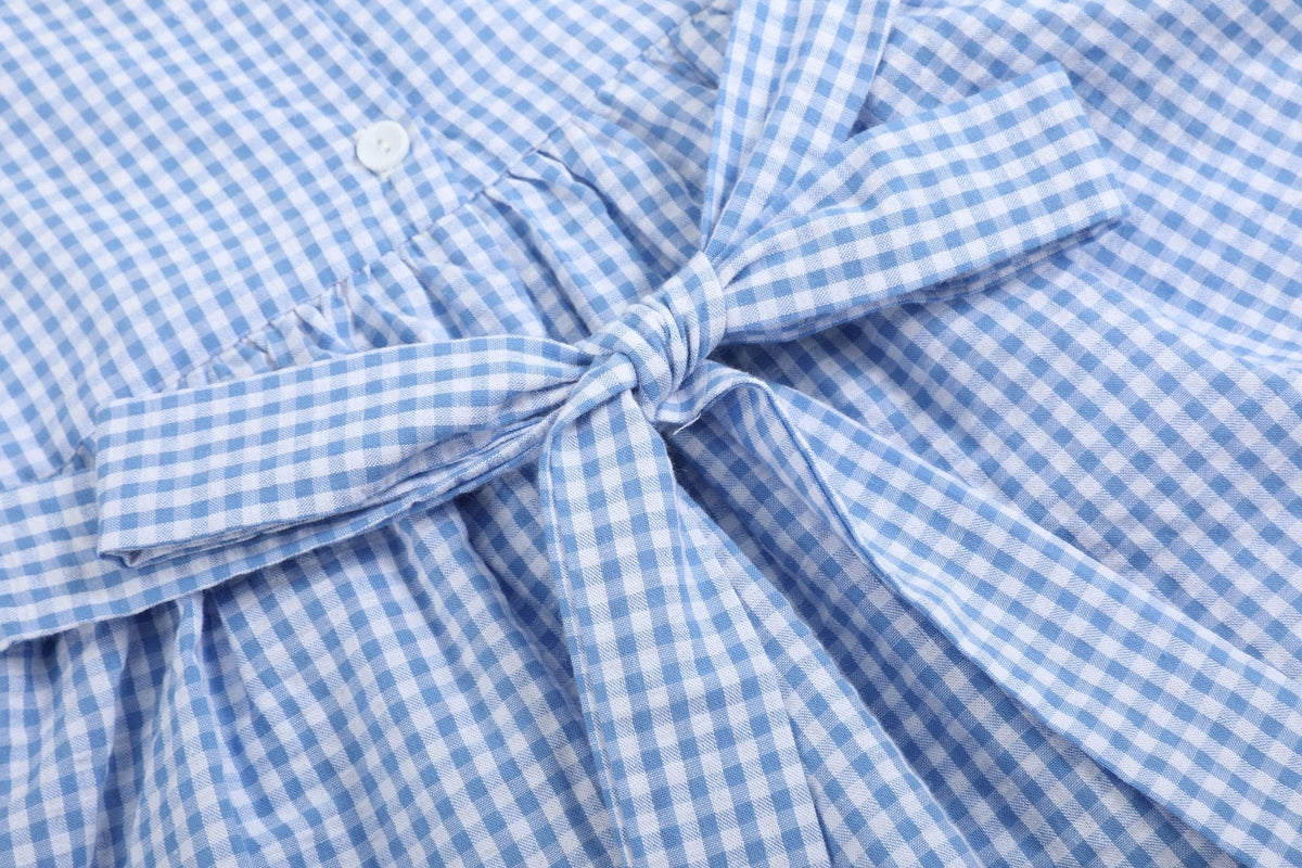 Blue Gingham Crawfish Smocked Dress