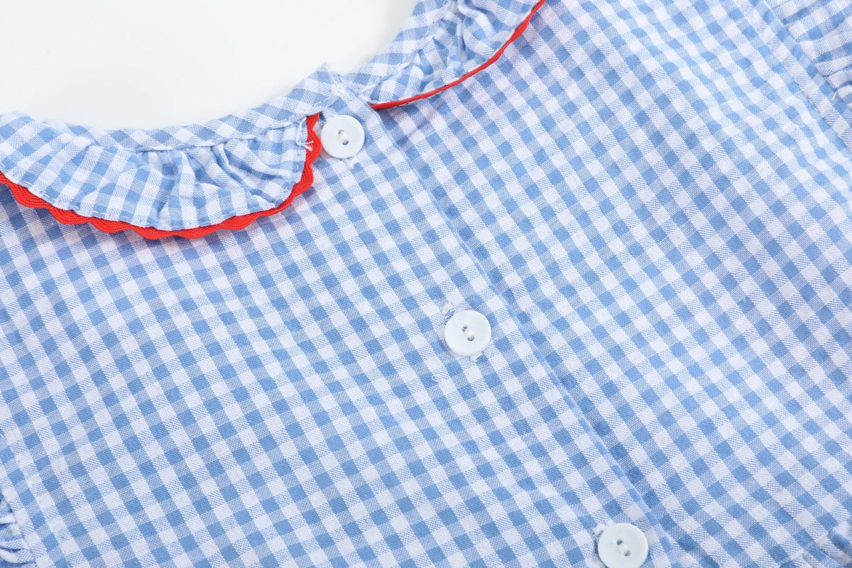 Blue Gingham Crawfish Smocked Dress