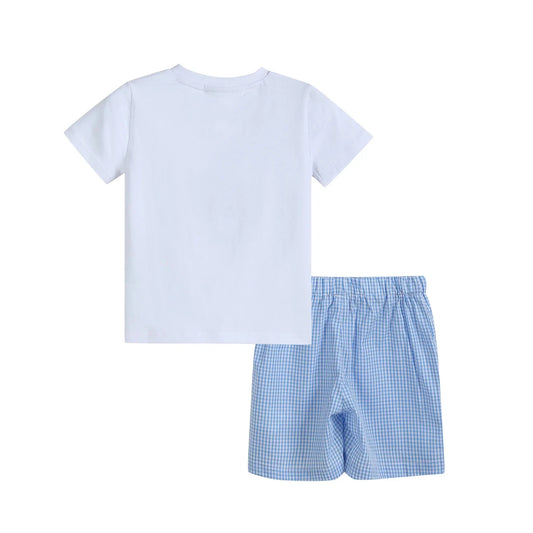 Blue Gingham Golf Hole Shirt and Boy Shorts Set
