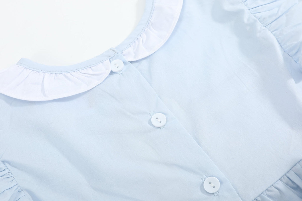 Blue Ruffled Crosses Smocked Dress