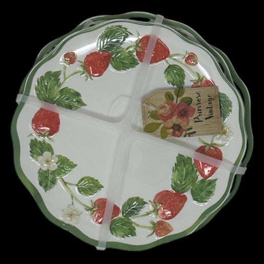 Primrose Vintage Strawberry Melamine 6.5" Dessert Plates Scallop New set of 4
