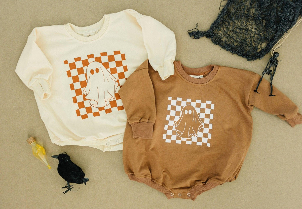 Checkered Ghost Sweatshirt Romper - more colors