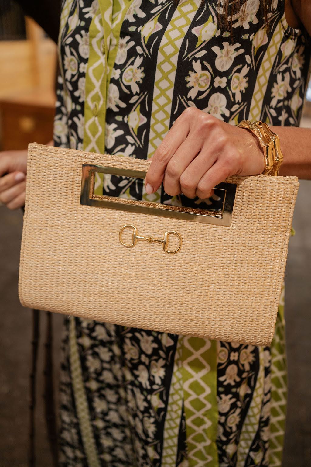 Chloe Clutch - Straw - Gold Charm