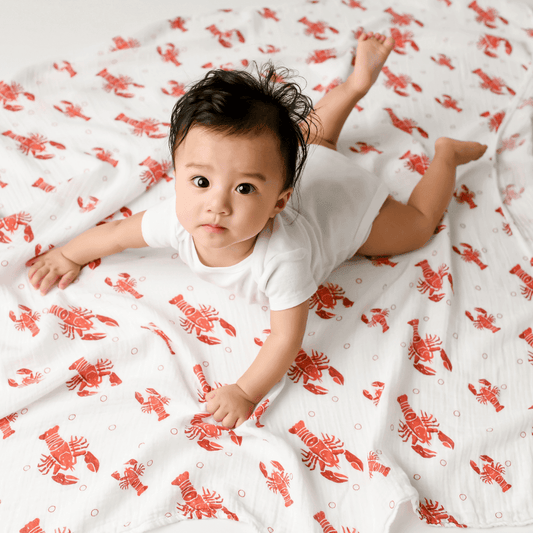 Heads Tails Crawfish Lobster Newborn Gift Set: Muslin Swaddle & Bib