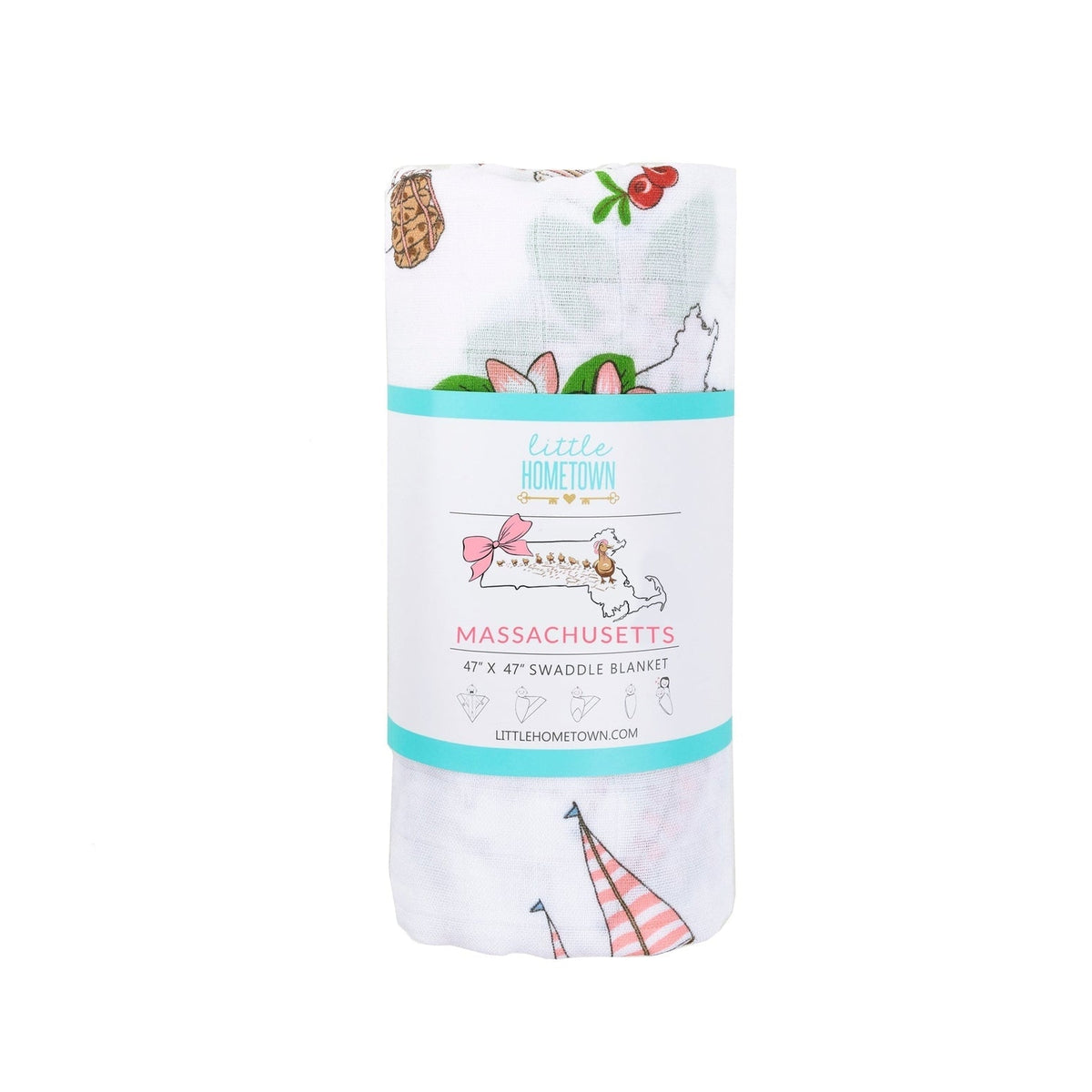 Massachusetts Floral Baby Gift Set: Muslin Swaddle & Bib