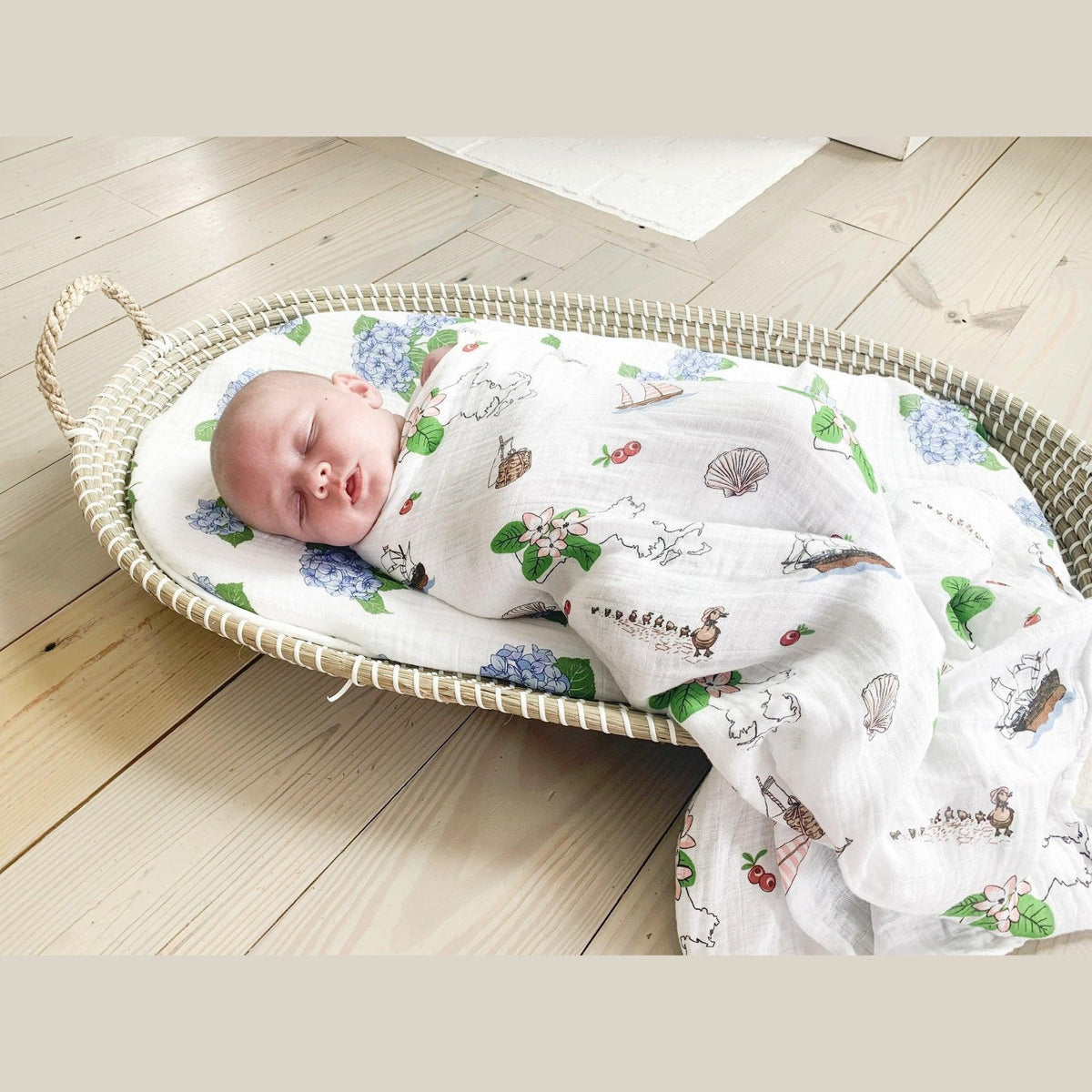 Massachusetts Floral Baby Gift Set: Muslin Swaddle & Bib