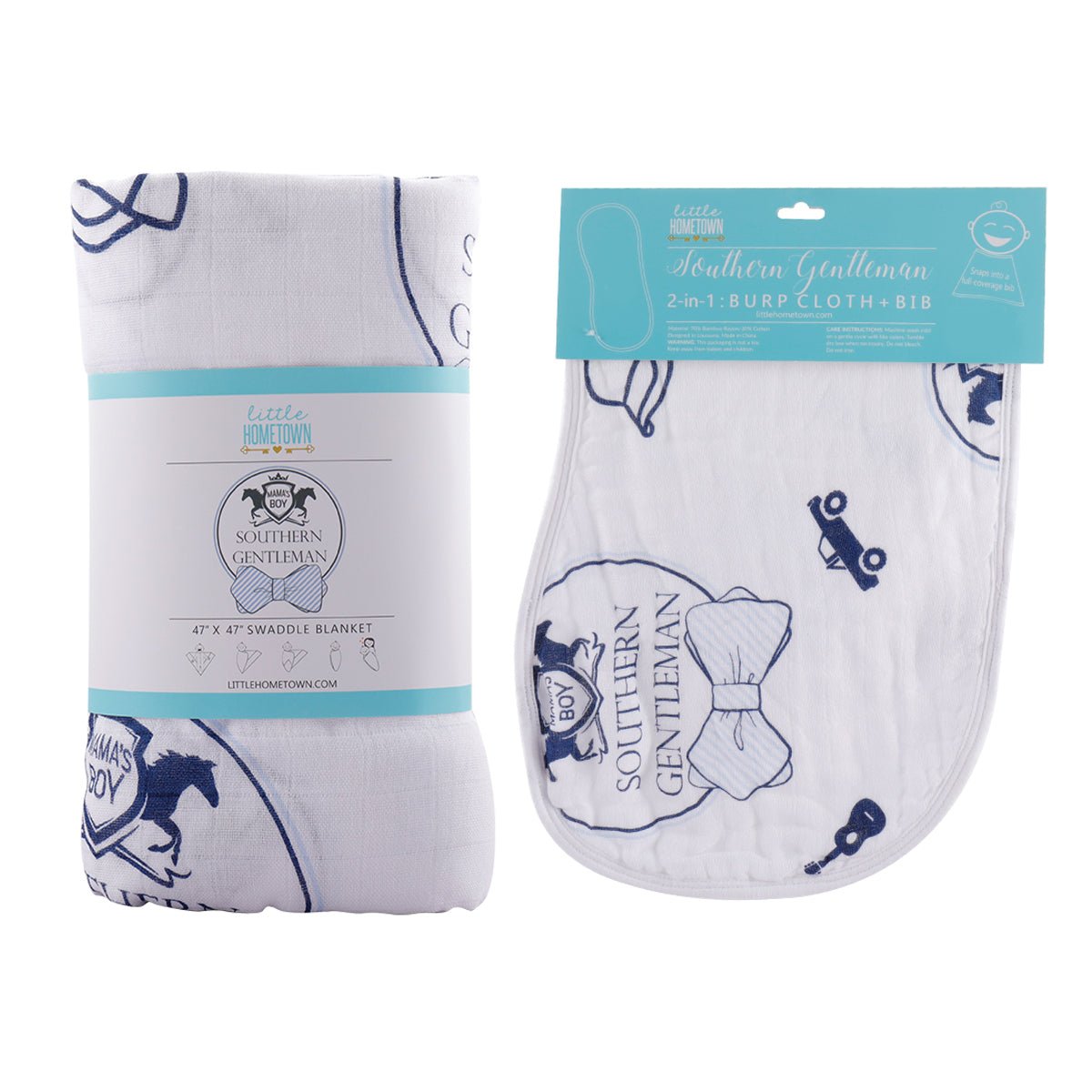 Southern Gentleman Newborn Gift Set: Muslin Swaddle & Bib