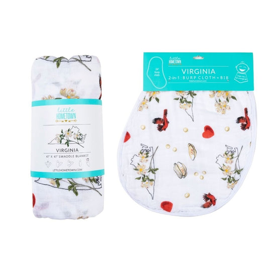 Virginia Newborn Gift Set: Muslin Swaddle & Bib (Floral)