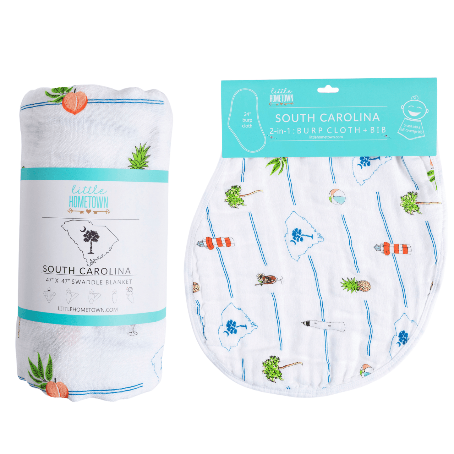 South Carolina Newborn Gift Set: Muslin Swaddle & Bib