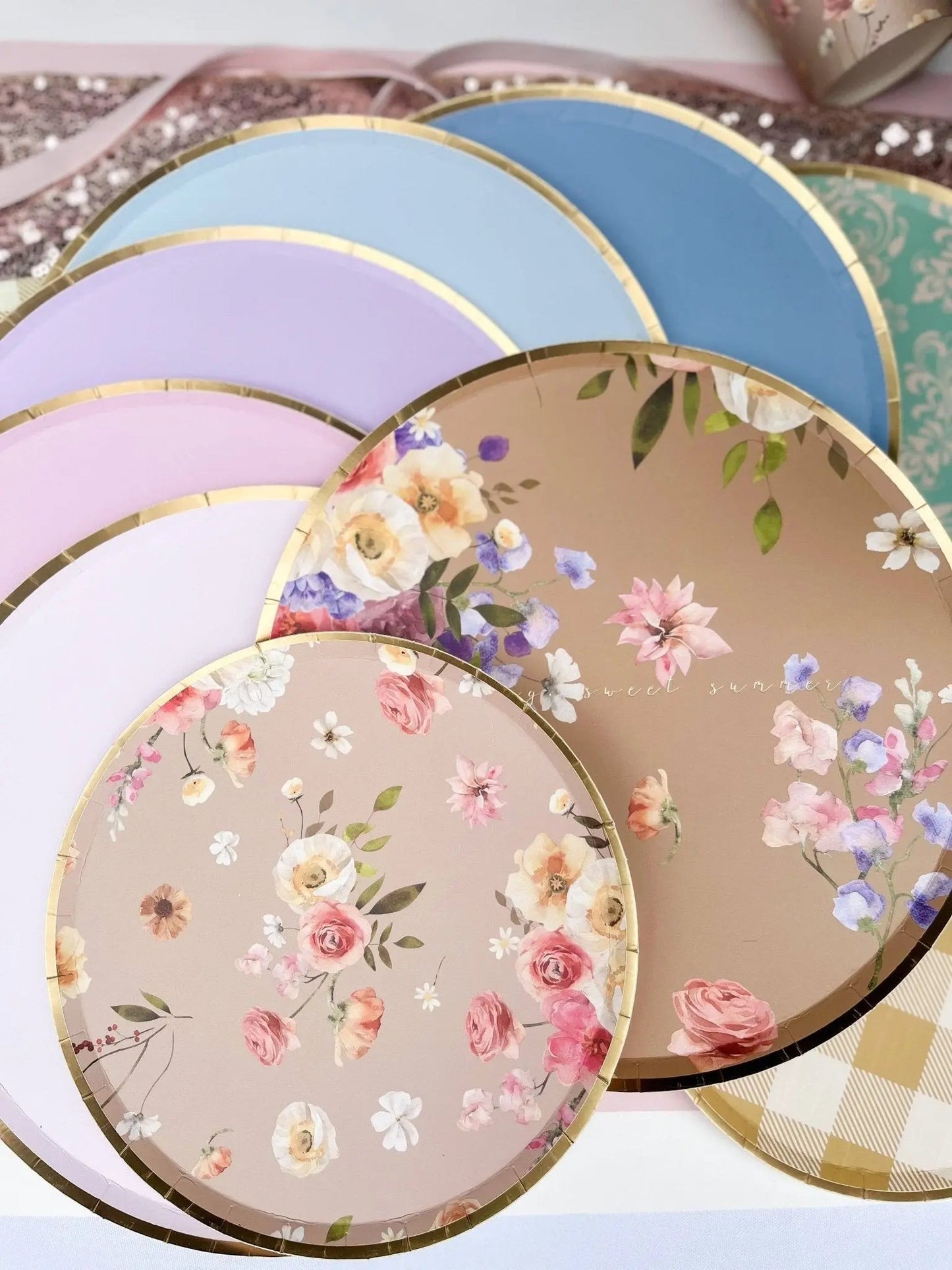 Gold Light Blue Paper Plate (8pcs)