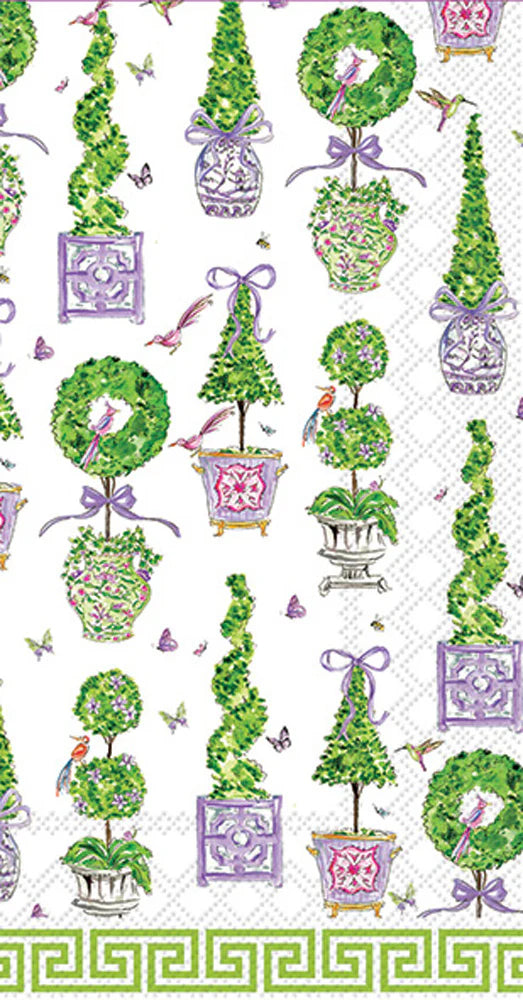 Rosanne Beck Purple and Green Topiaries Guest Decoupage Napkins – 8.5” x 4.5” (Set of 2)