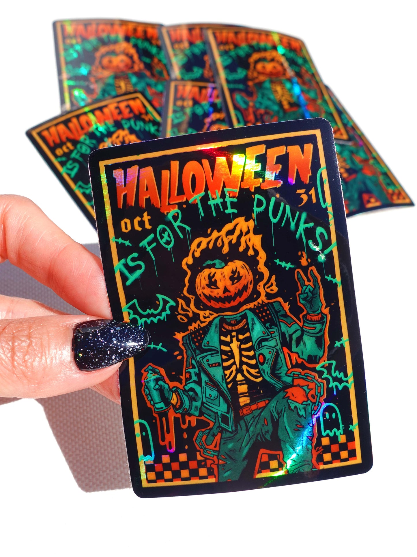 Halloween Is for the Punks Sticker – Holographic Skeleton Vinyl – Punk Rock Halloween Vinyl Sticker