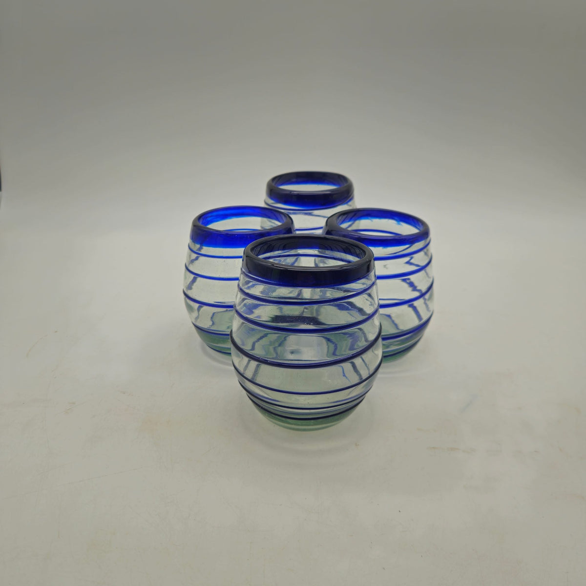 Hand-Blown Mexican Stemless Wine Glass | Cobalt Blue Spiral Design