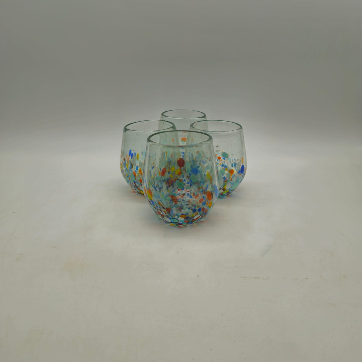 Hand-Blown Mexican Stemless Wine Glass | Confetti & Clear Design