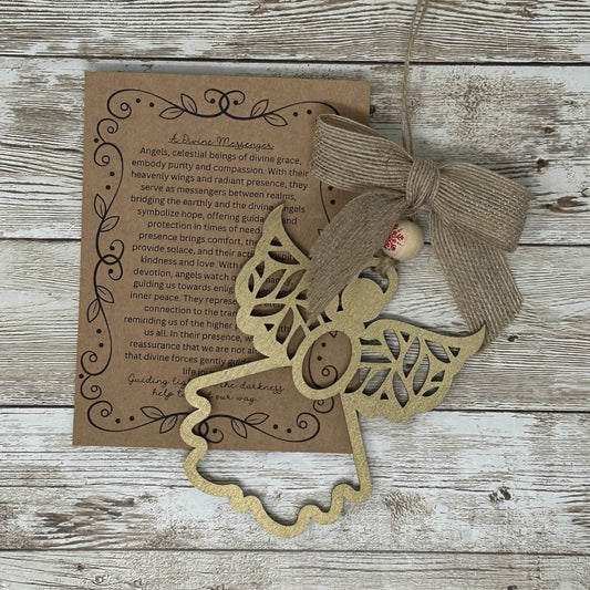 Divine Messenger Angel Wood Story Ornament Car Charm Hang Tag | Gift for Worship Leader