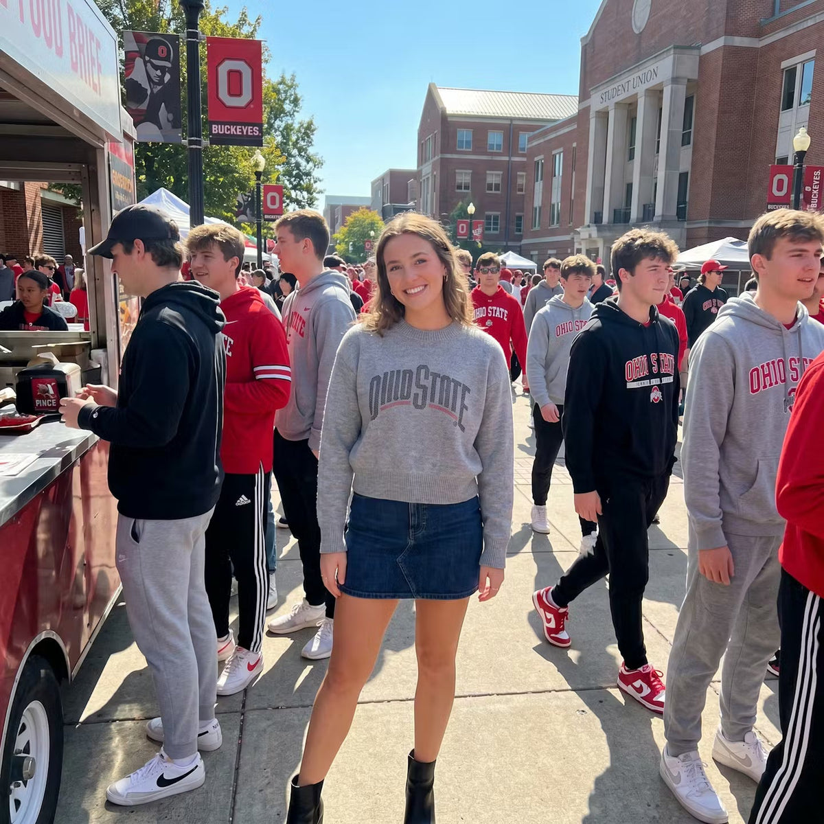Ohio State Black Curve Gray Crewneck Long Sleeve Sweater