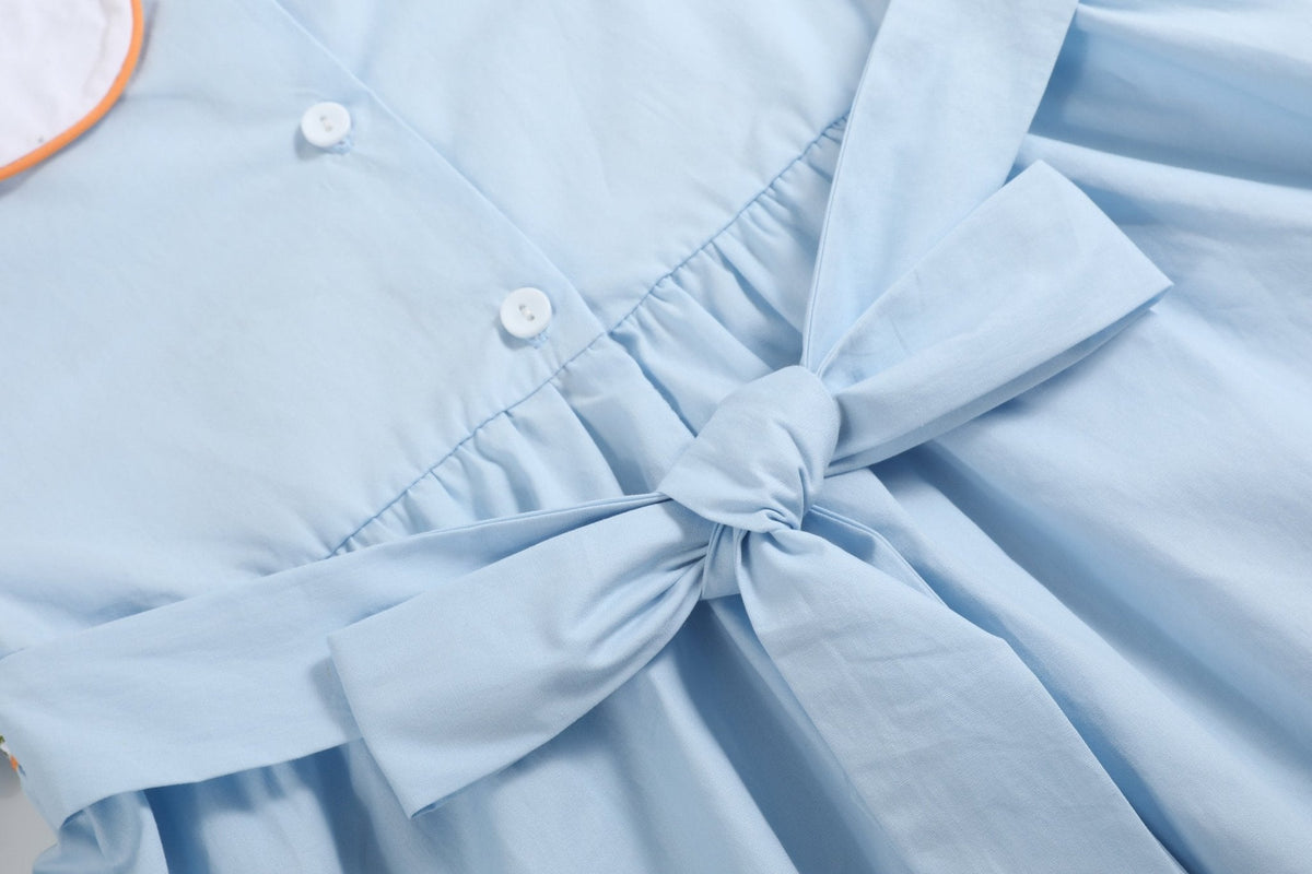 Light Blue Pumpkin Vine Smocked Dress
