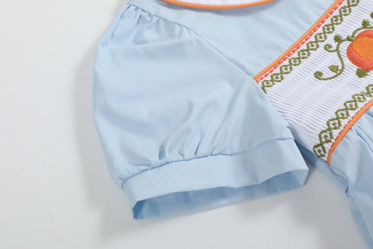 Light Blue Pumpkin Vine Smocked Dress
