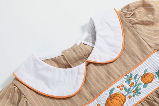 Light Brown Pumpkin Smocked Collared Dress