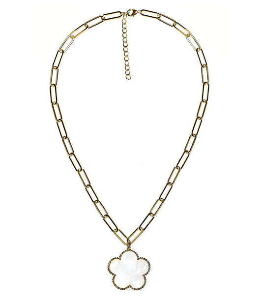 Clover - Gold & Pearl - Paperclip Charm Necklace