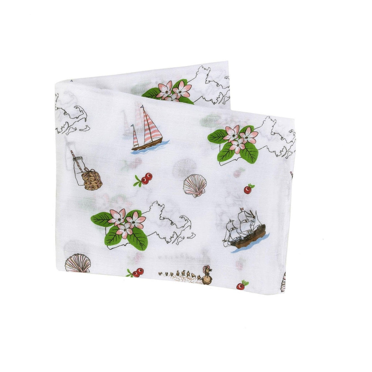 Massachusetts Floral Baby Gift Set: Muslin Swaddle & Bib
