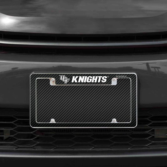 University of Central Florida Knights Metal License Plate Frame Chrome Tag Cover, 12x6 Inch, Carbon Fiber Design