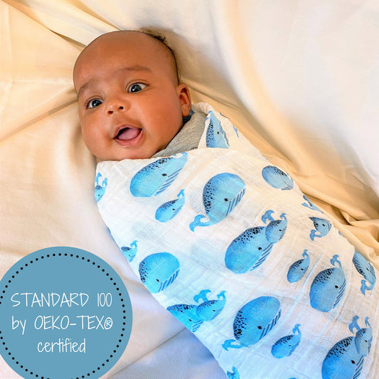 Whale, Whale, Whale Baby Muslin Swaddle Blanket