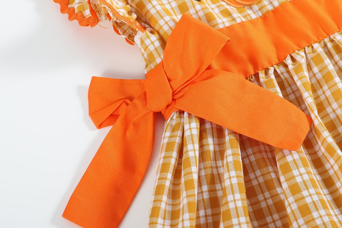 Orange Gingham Ruffle Pumpkin Bow Dress