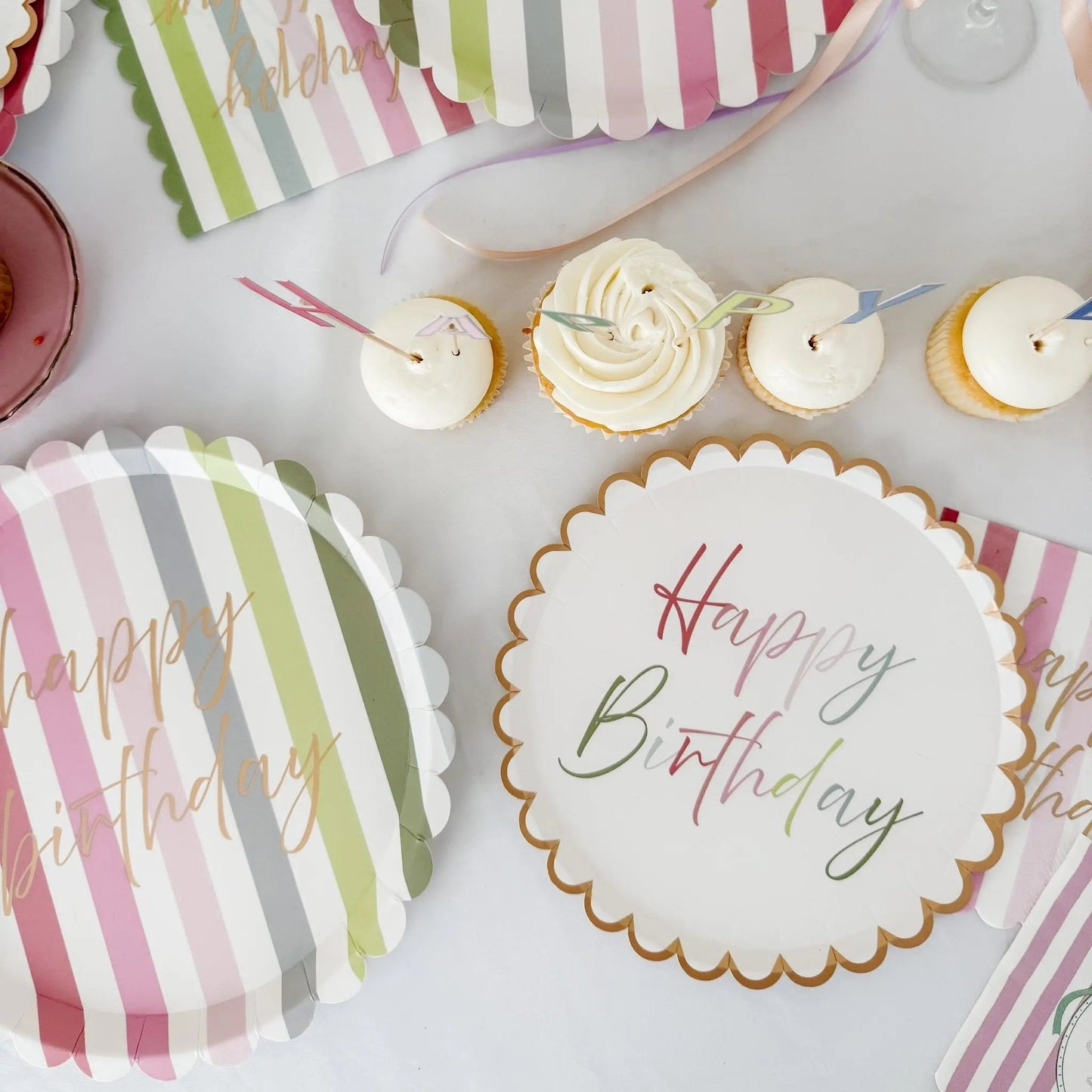 Pastel Striped Happy Birthday Dinner Plate, 12pcs
