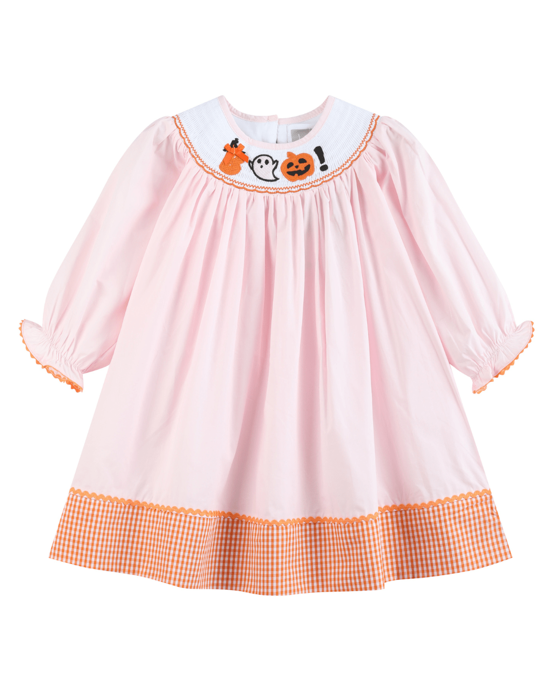 Halloween Pink and Orange Gingham Boo Smocked Bishop Dress