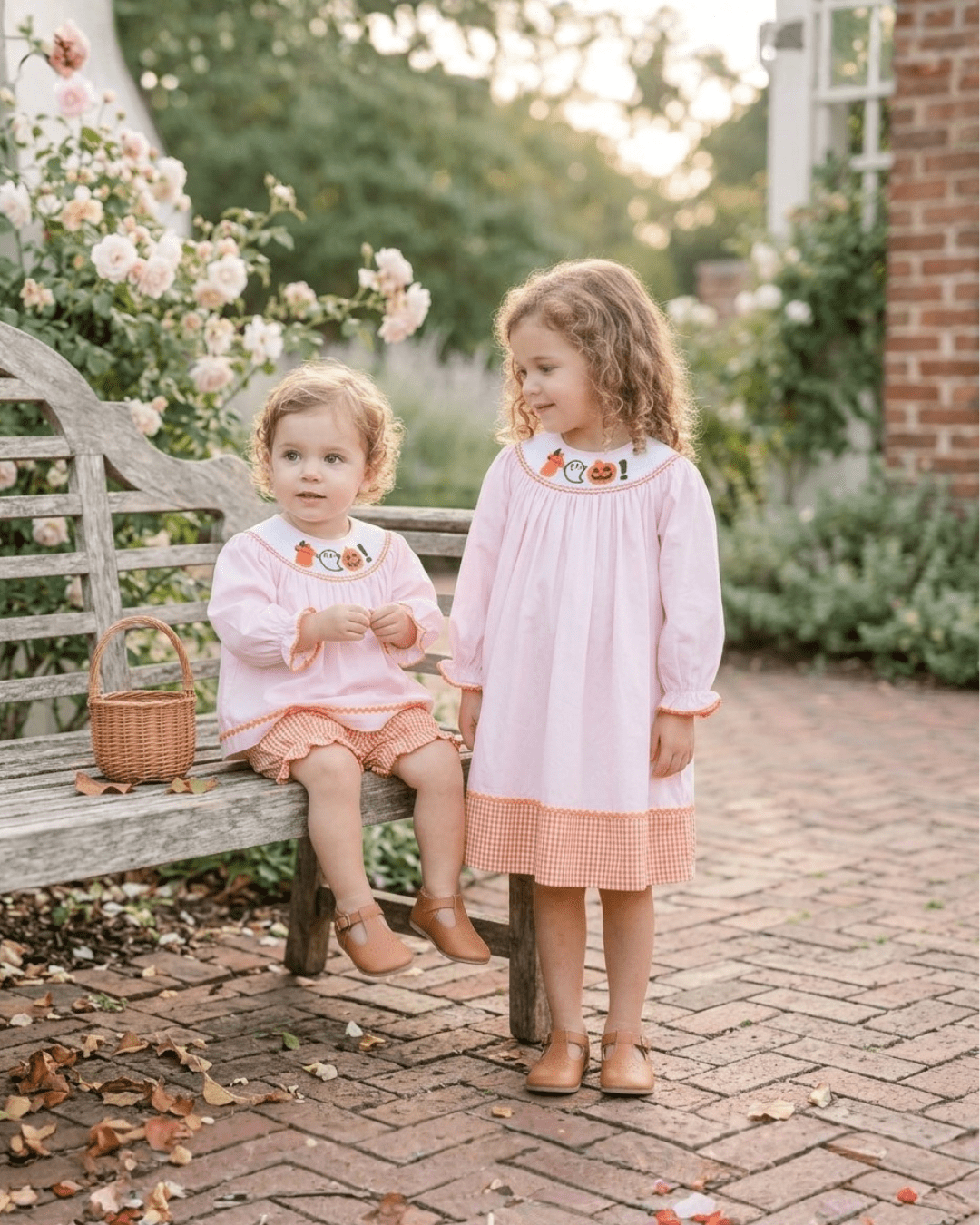 Halloween Pink and Orange Gingham Boo Smocked Bishop Dress