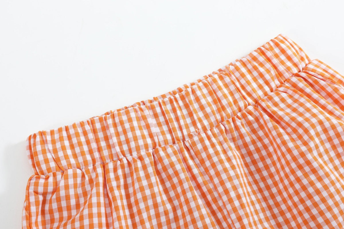 Halloween Pink and Orange Gingham Boo Smocked Dress and Bloomer Set