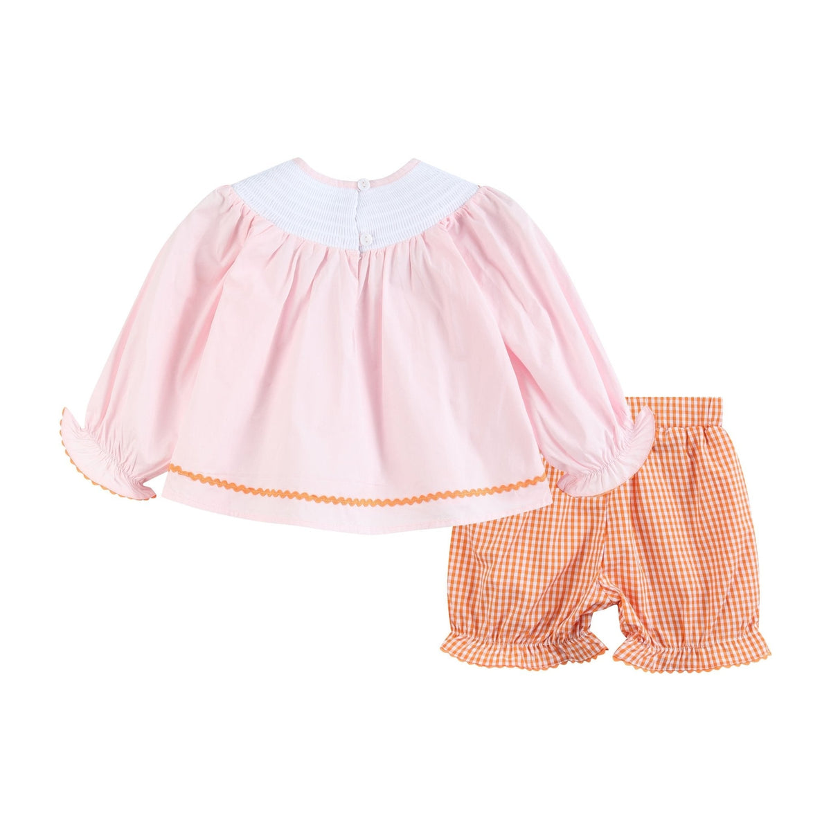 Halloween Pink and Orange Gingham Boo Smocked Dress and Bloomer Set