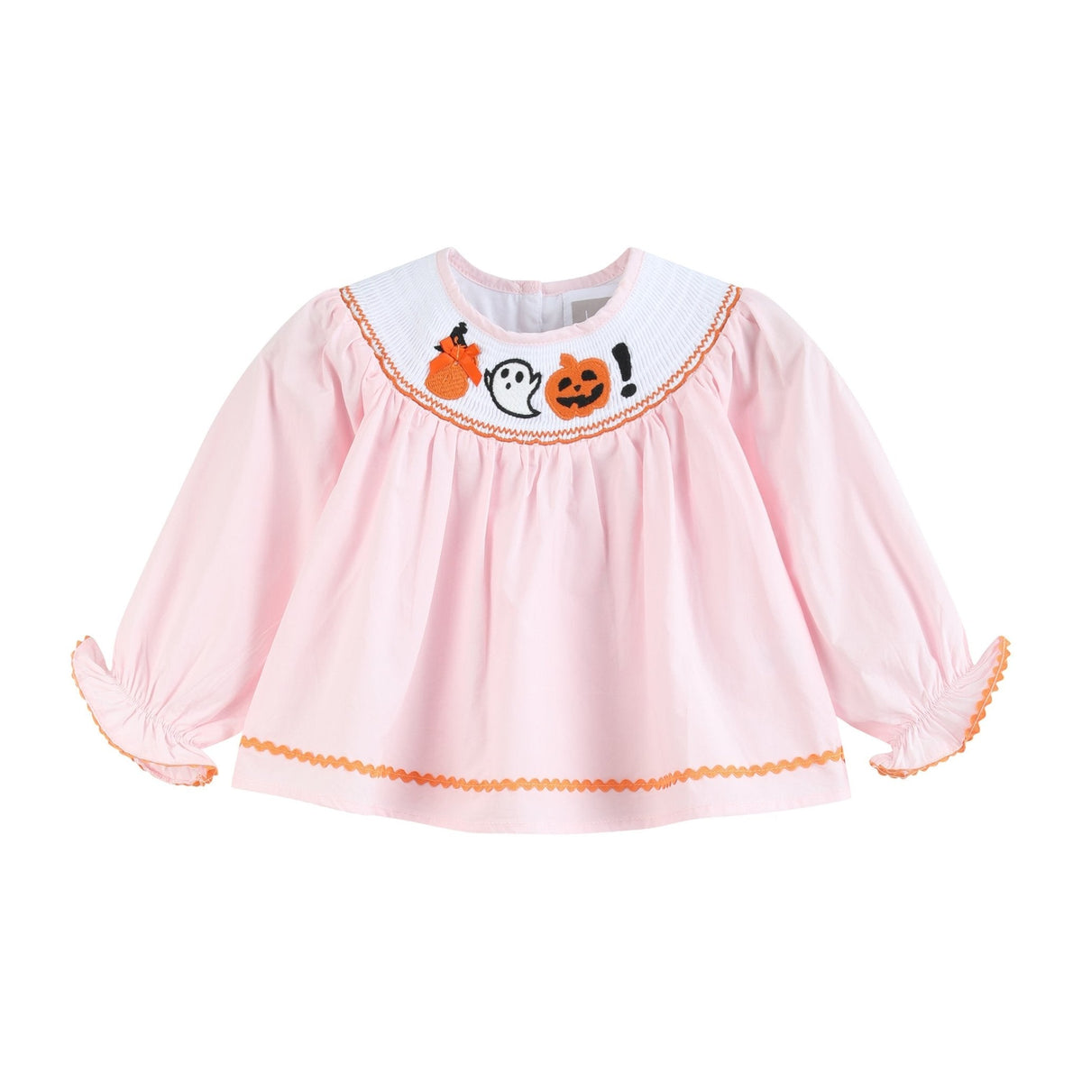 Halloween Pink and Orange Gingham Boo Smocked Dress and Bloomer Set