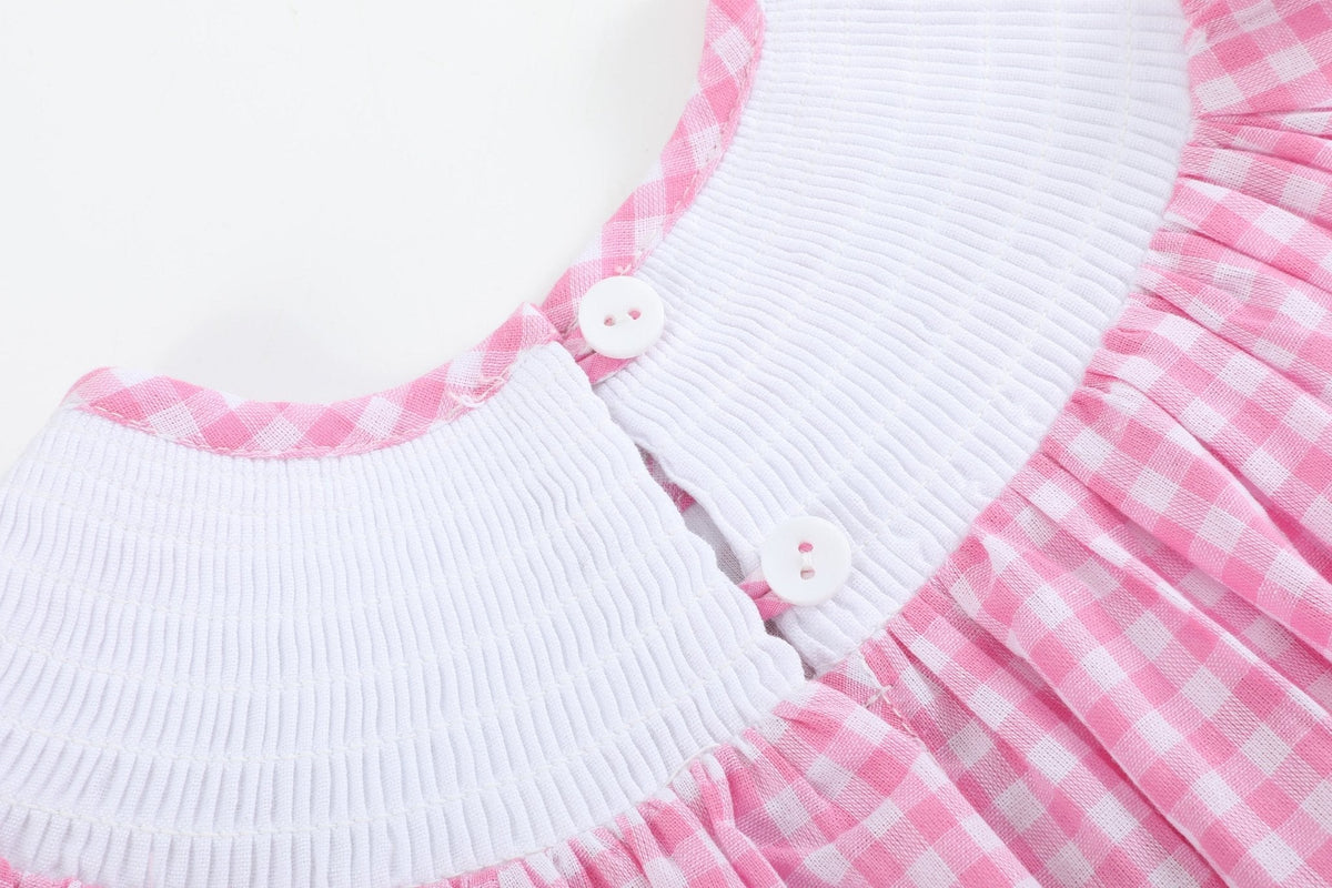 Pink Gingham Crawfish Smocked Bishop Dress